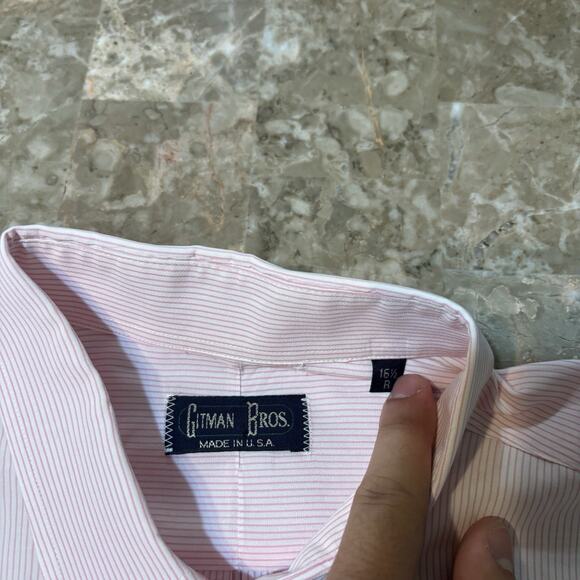 Vintage Gitman Bros Shirt Mens 16.5 Pink Striped All Cotton Pinstripes USA - Picture 5 of 11